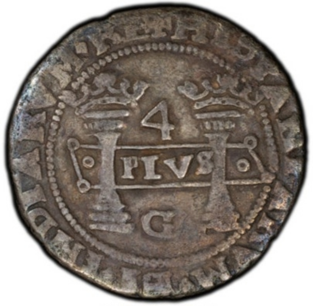 1541-1542-4r-Carlos-&-Juana-Charles-/Johanna-Early-Series-4-Reales-Gutierrez-Assayer-M-G-PCGS-VF35